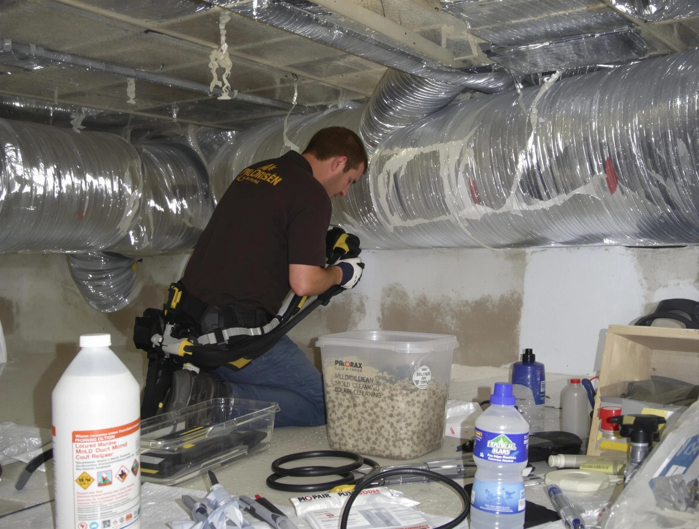 Lincoln Air Duct Cleaning specialist performing professional mold removal from air ducts in Lincoln