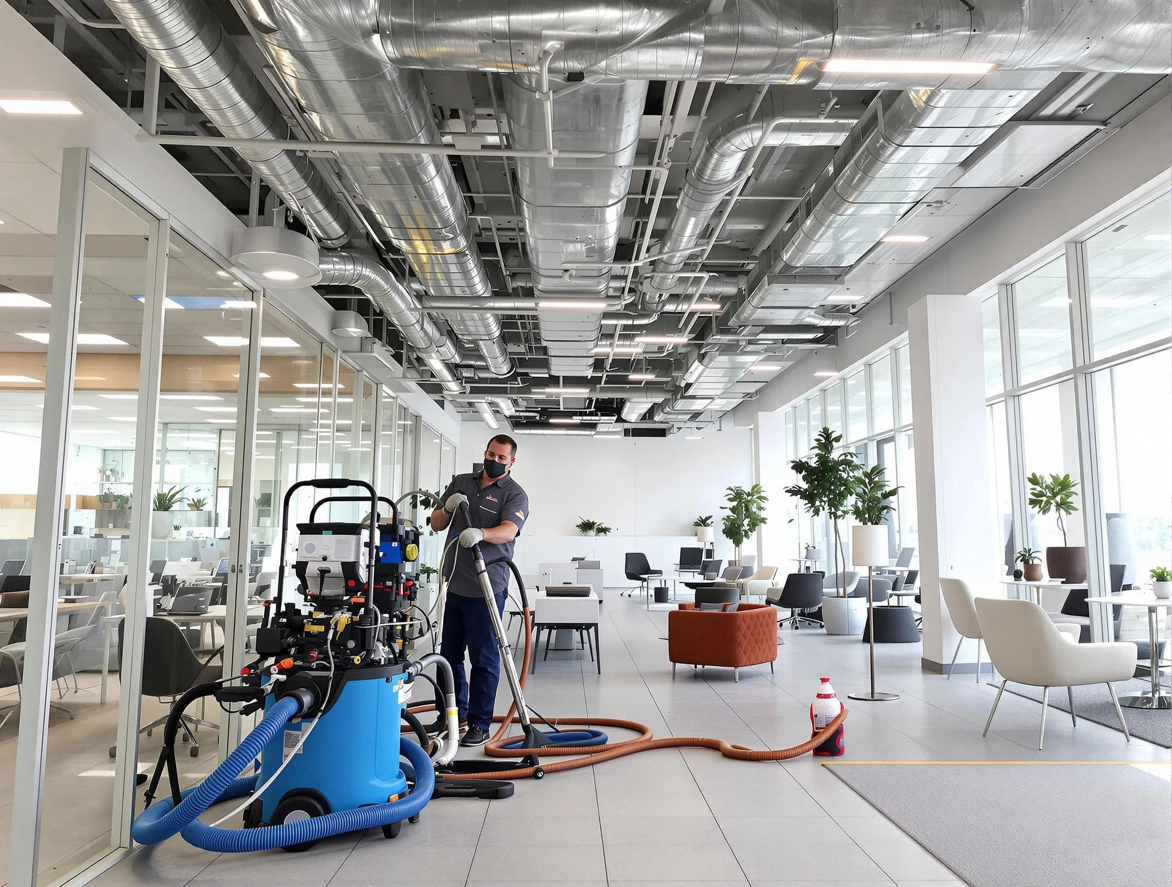 Lincoln Air Duct Cleaning team conducting comprehensive commercial duct cleaning at a business location in Lincoln