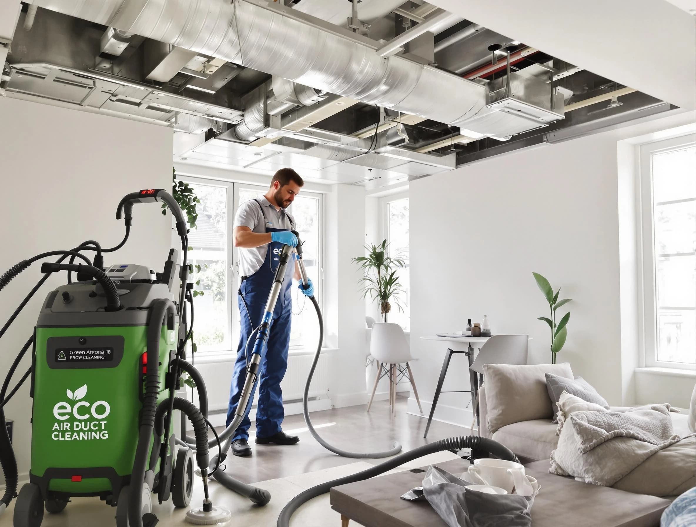 Lincoln Air Duct Cleaning technician performing eco-friendly duct cleaning using sustainable methods in Lincoln