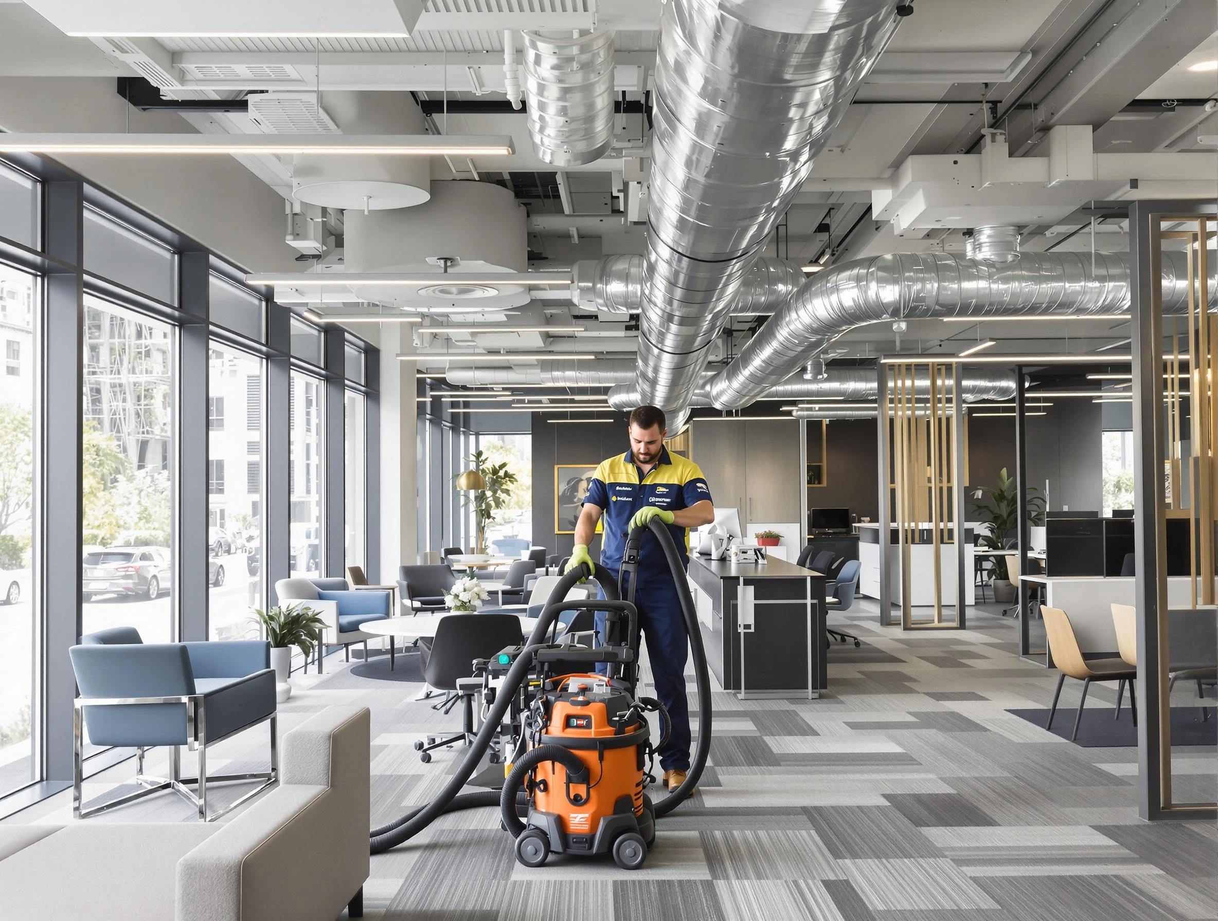 Lincoln Air Duct Cleaning team performing thorough commercial duct cleaning at a Lincoln business center